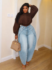 Curved Panel Wide Leg Barrel Jeans