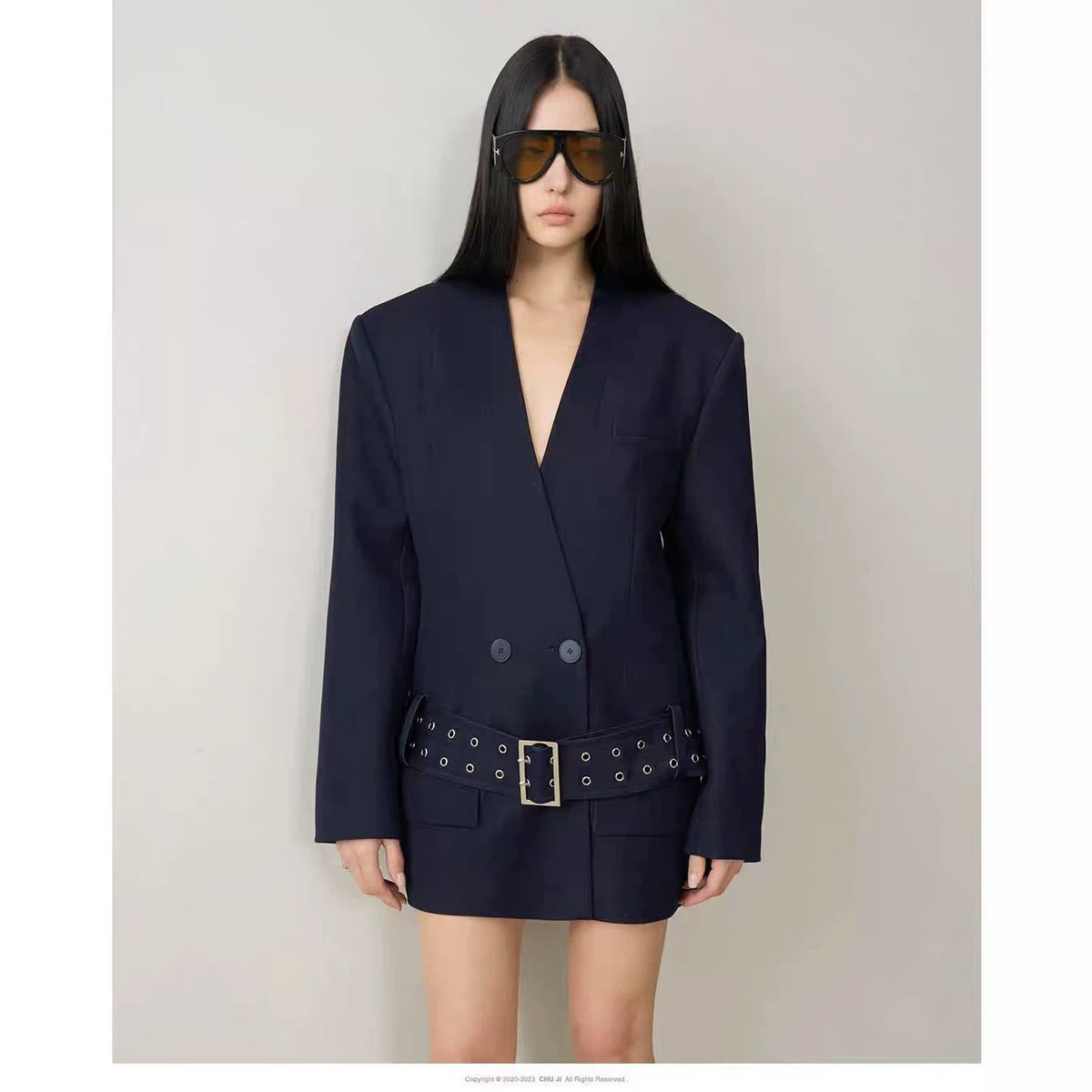 Belted Lapel Long Sleeve Blazer-boutique