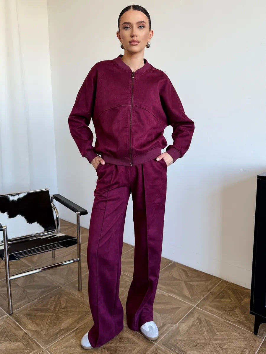 Zip Bomber Jacket and Straight Leg Pants Set