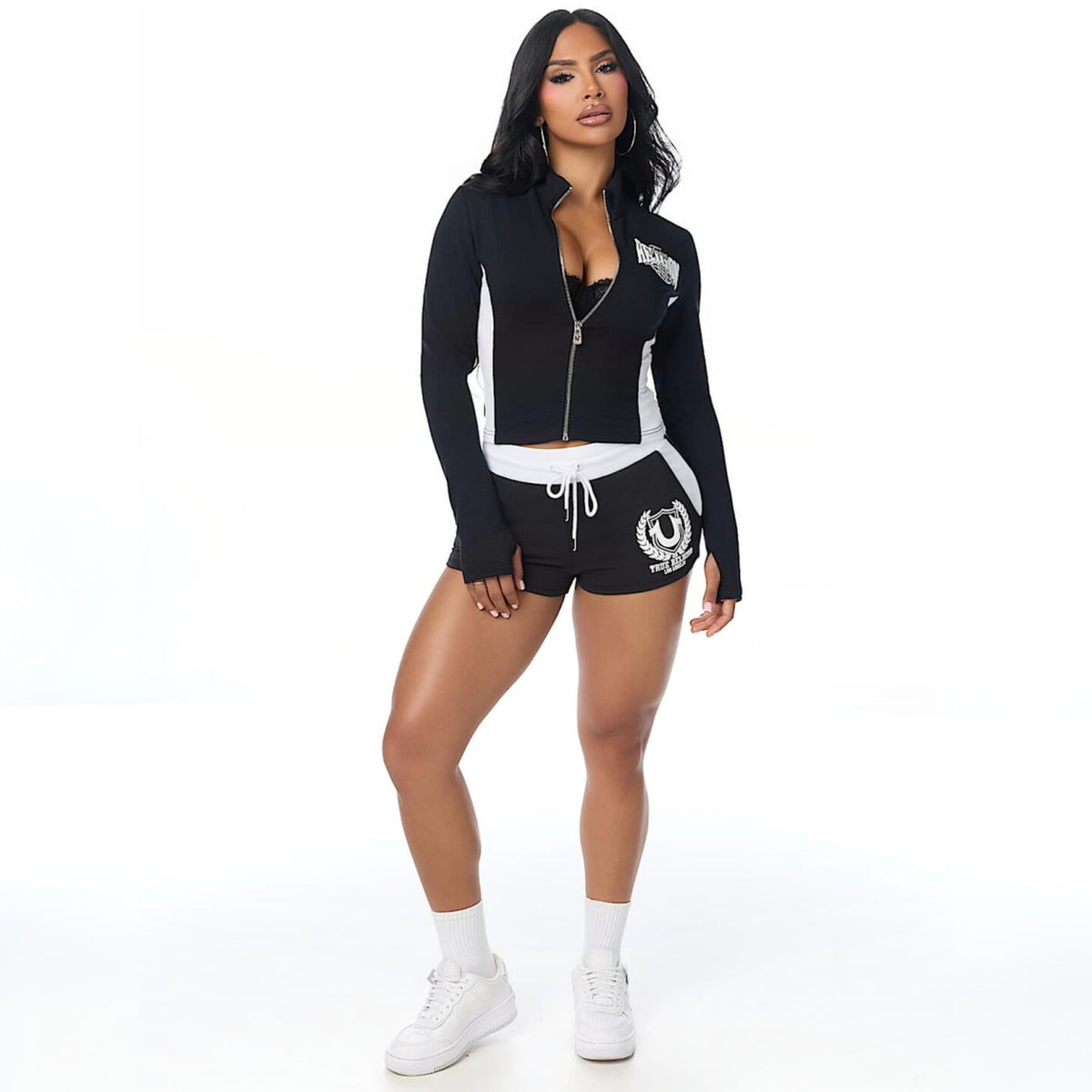 Zip Cardigan Jacket and Shorts Set
