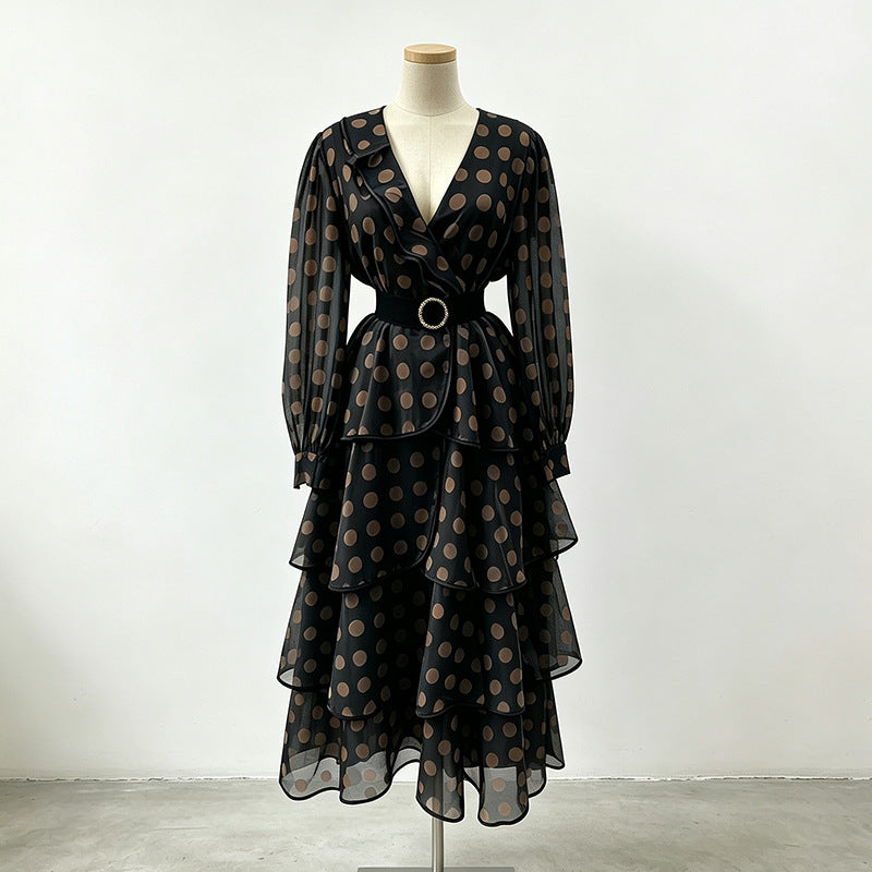 Polka Dot Color Block Tiered Maxi Dress-boutique