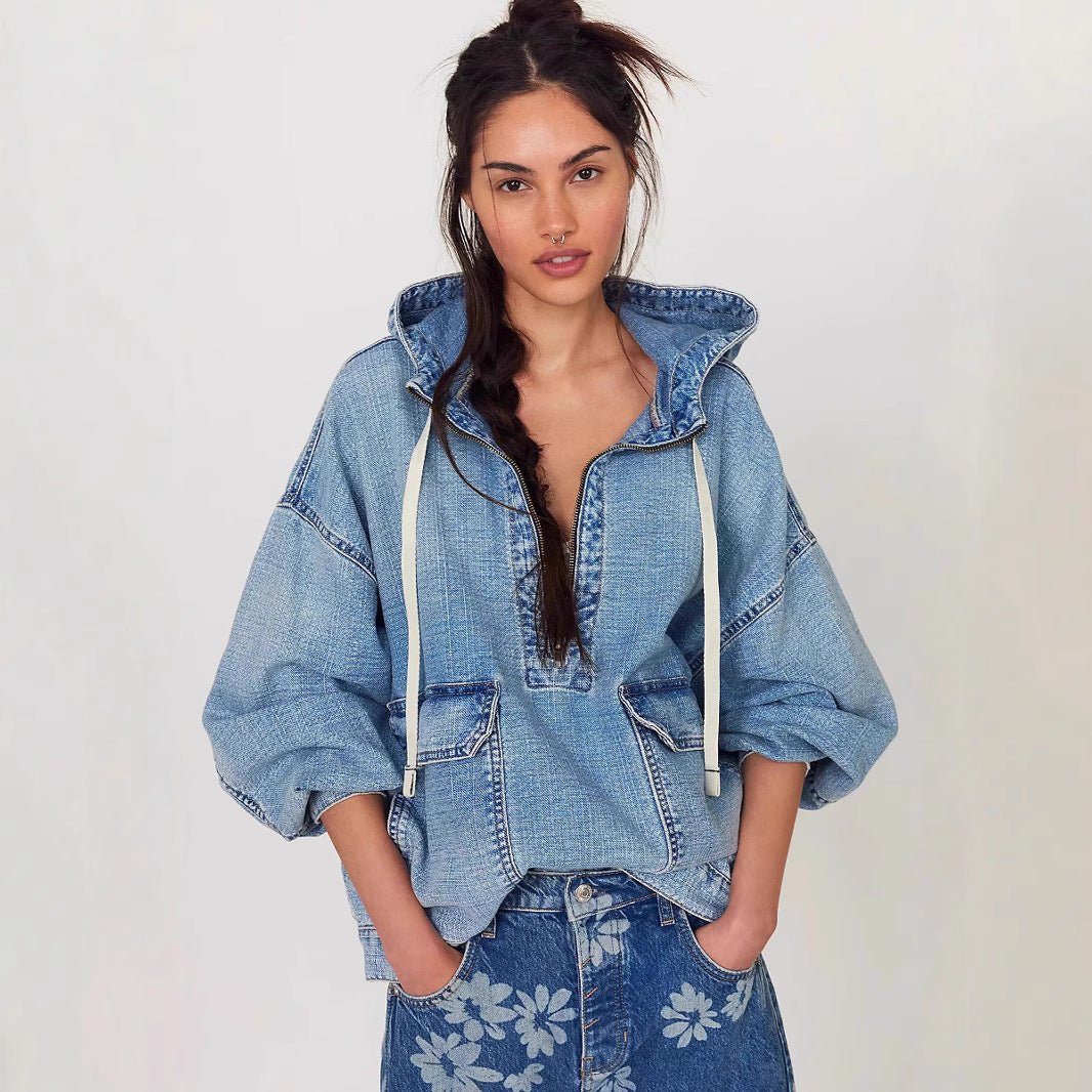 Washed Hooded Denim Jacket