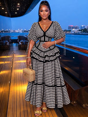 Plaid Ruffle Blouse and Skirt Set