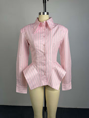 Asymmetric Striped Button Up Shirt