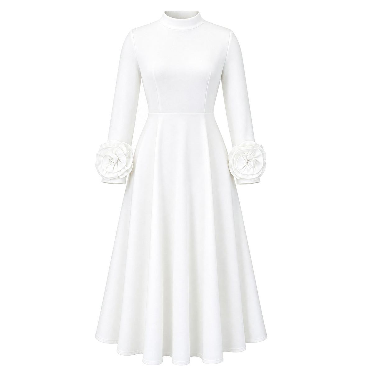 Floral Sleeve Mock Neck Midi Dress