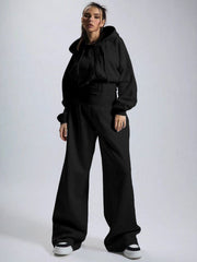 Hooded Zip Front Wide Leg Jumpsuit