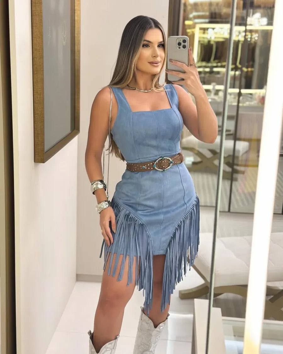 Square Neck Fringe Slip Dress