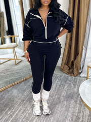 Women's Solid Zip Jacket and Jogger Pants Set