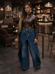 Cross Buckle High Waist Wide Leg Pants