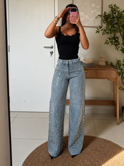 Rhinestone Wide Leg Jeans