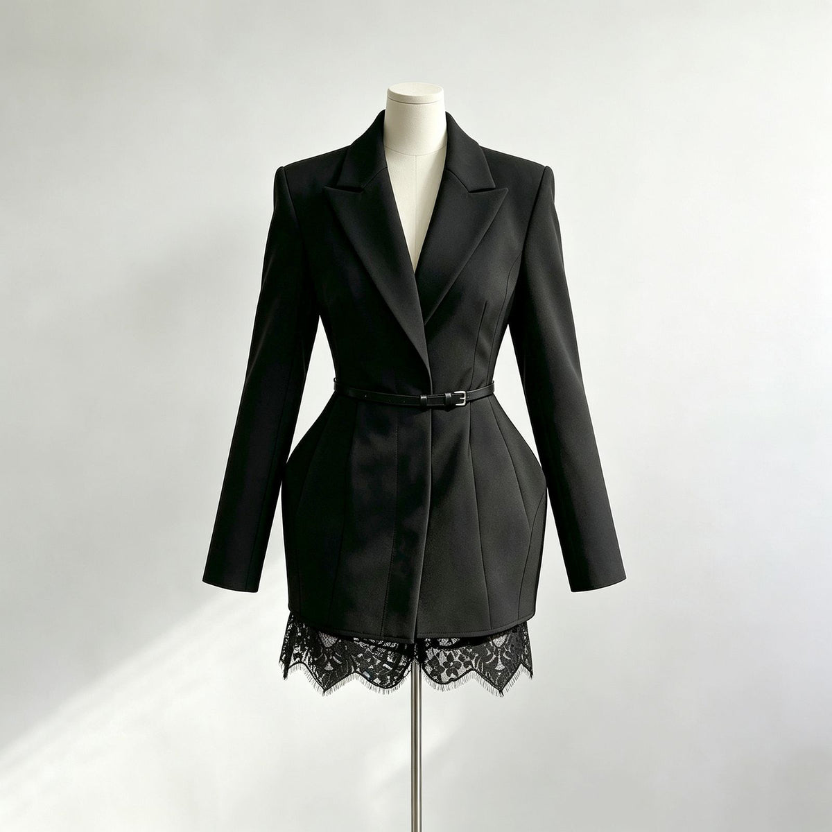 Lace Panel Padded Shoulder Blazer-boutique