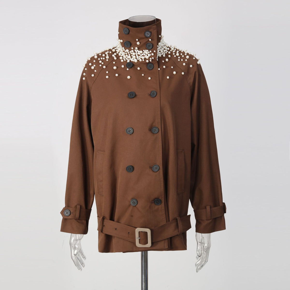 Beaded Stand Collar Relaxed Jacket-boutique