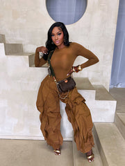 Ruffle Wide Leg Pants Two Piece Set