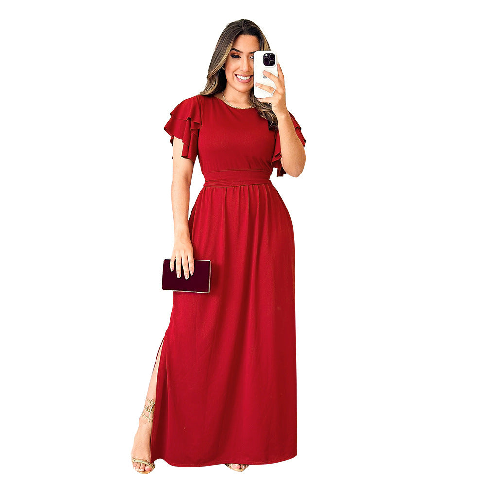 Elegant Solid Color Side Split Maxi Dress