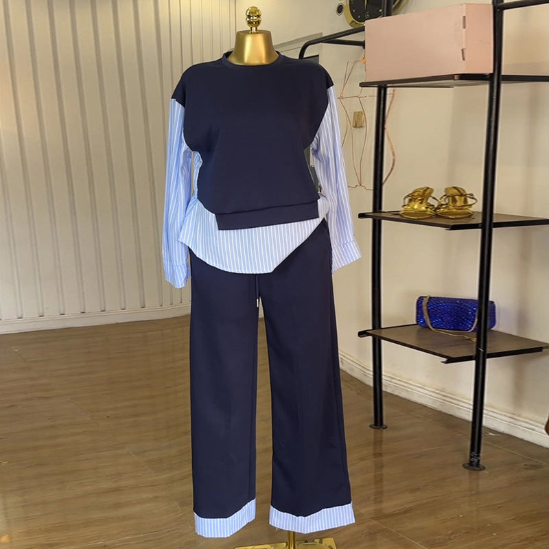 Striped Top and High Waist Pants Set