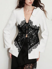 Contrast Lace Panel Tailored Blazer-boutique