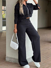 Cropped Cargo Jacket and Wide Leg Pants Set