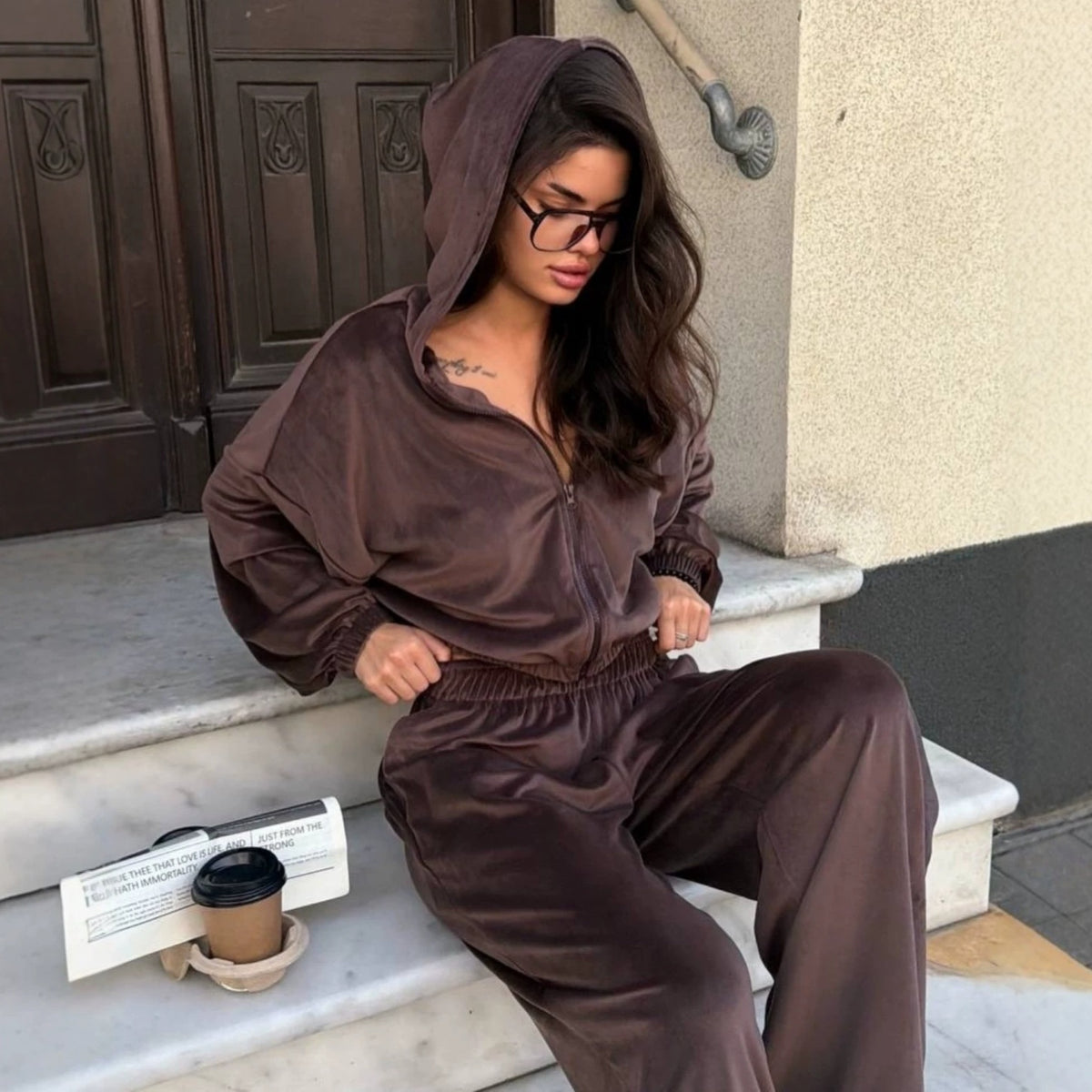 Cropped Zip Jacket and Relaxed Pants Set