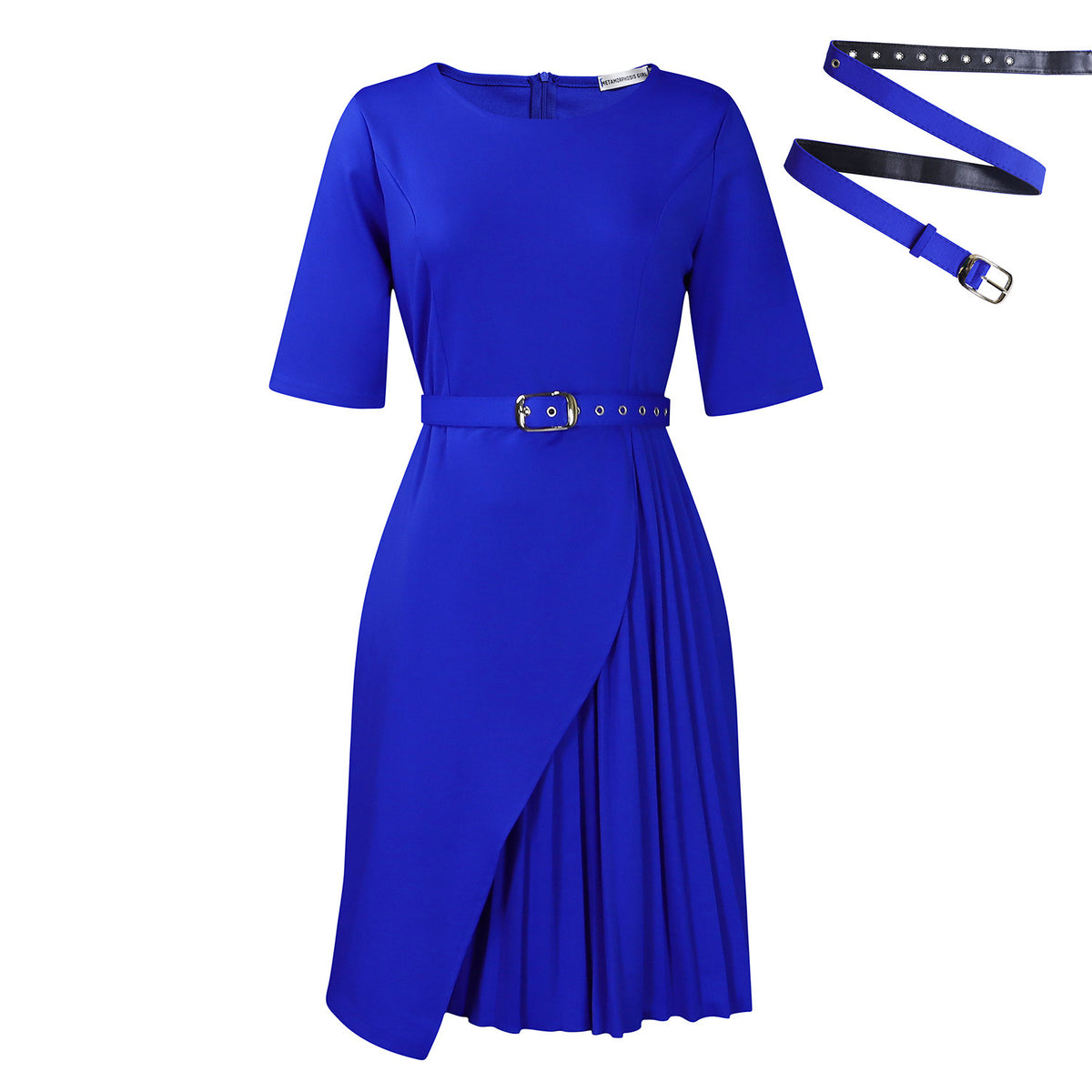 Belted Pleated High Waist Midi Dress