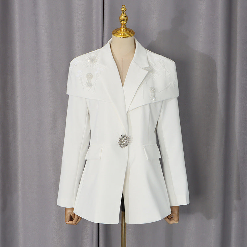 Rhinestone Asymmetric Blazer-boutique