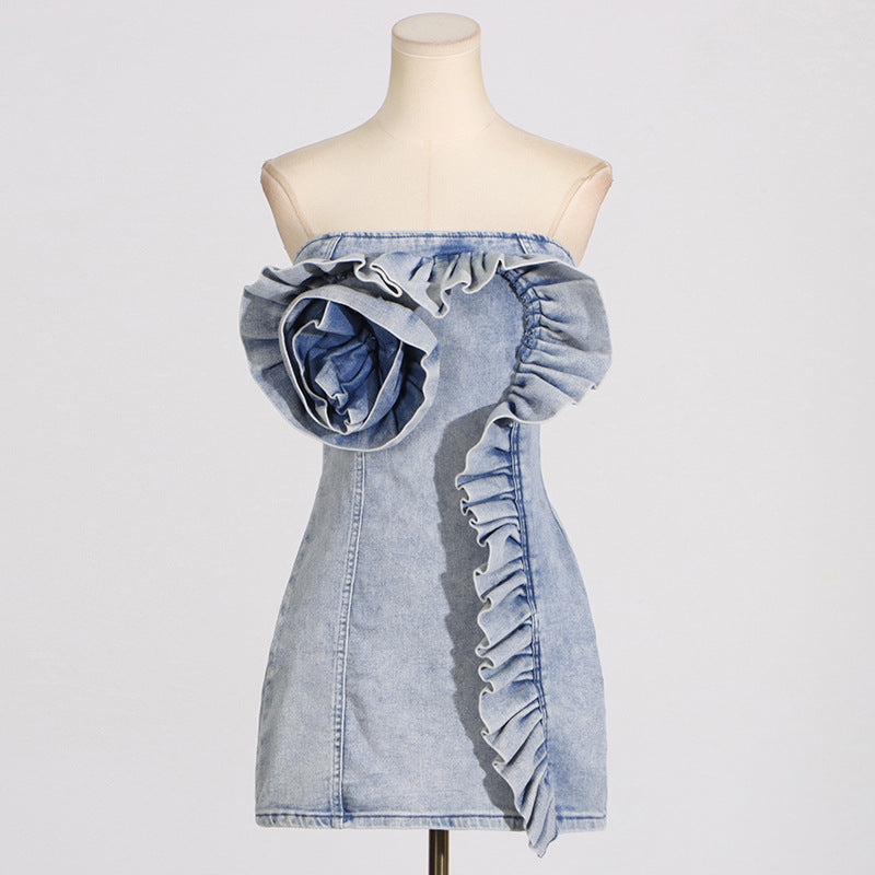 Floral Ruffle Denim Mini Dress
