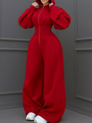 Hooded Zip Front Waist Defined Jumpsuit