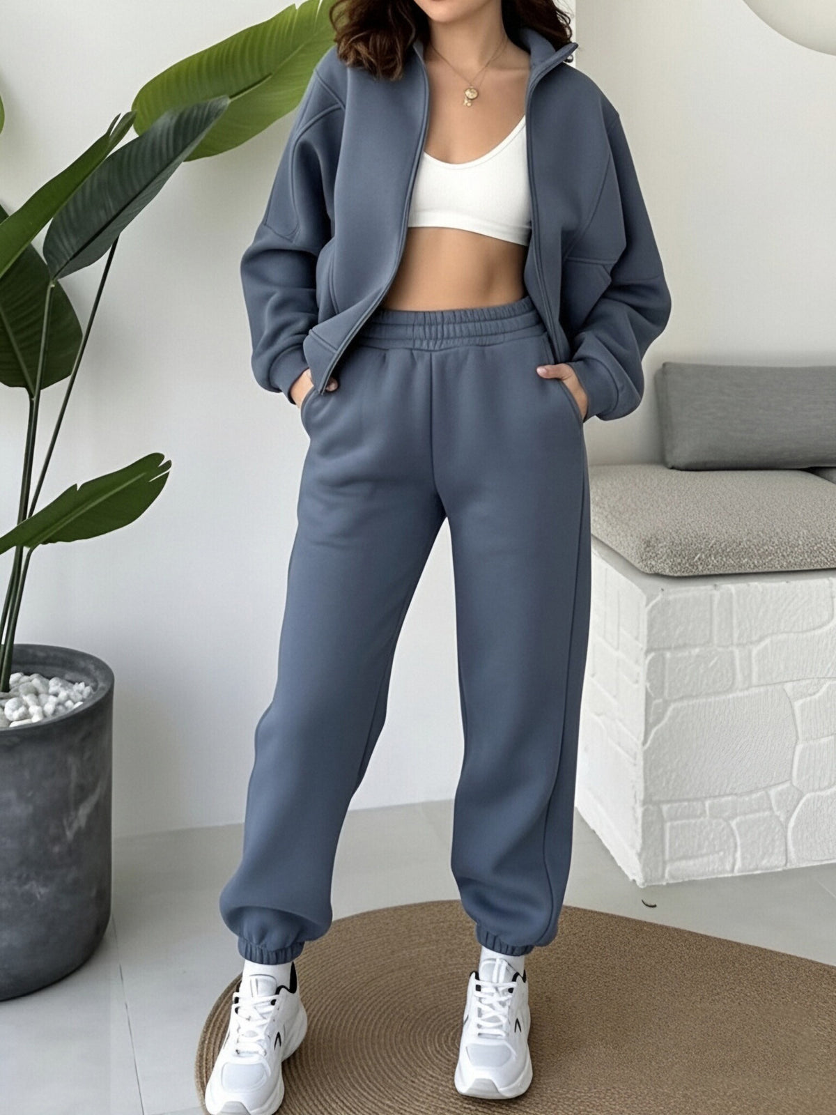 Zip Hoodie and Casual Pants Set