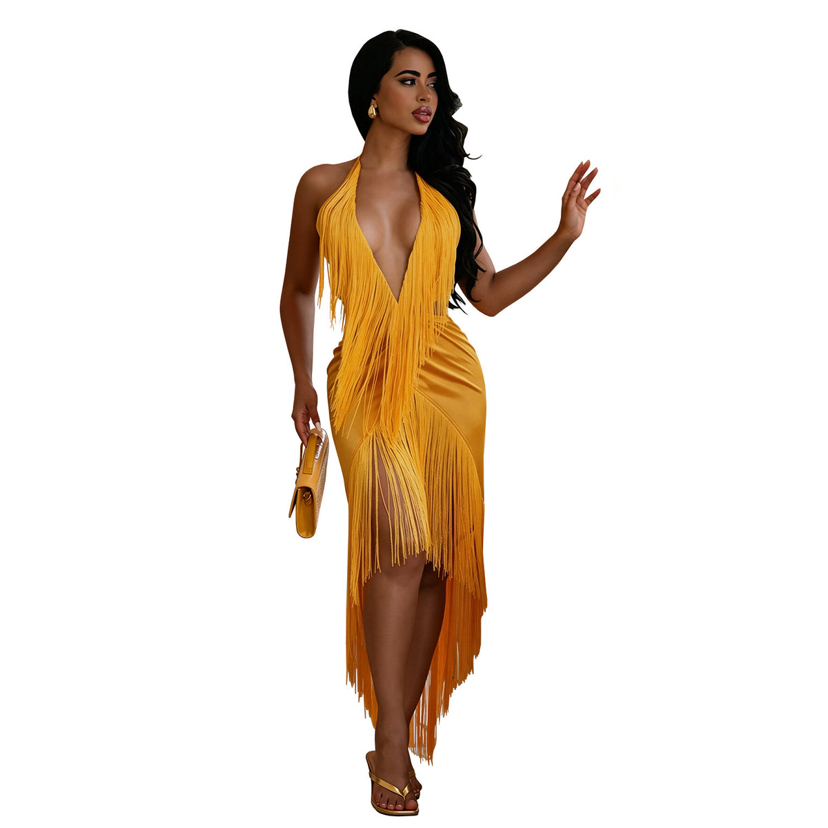 Halter Fringe Backless Bodycon Party Dress