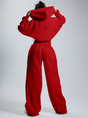 Hooded Zip Front Wide Leg Jumpsuit