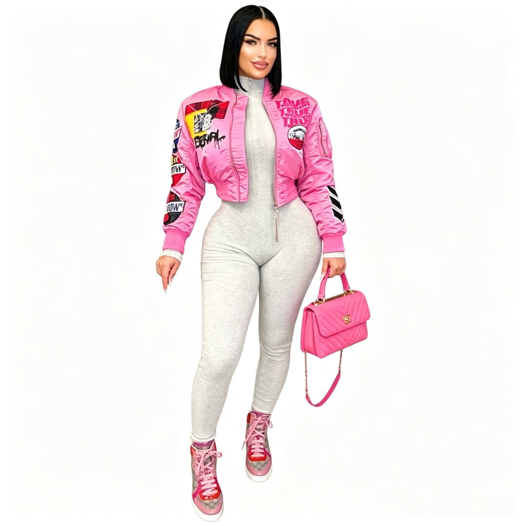 Printed Casual Bomber Jacket