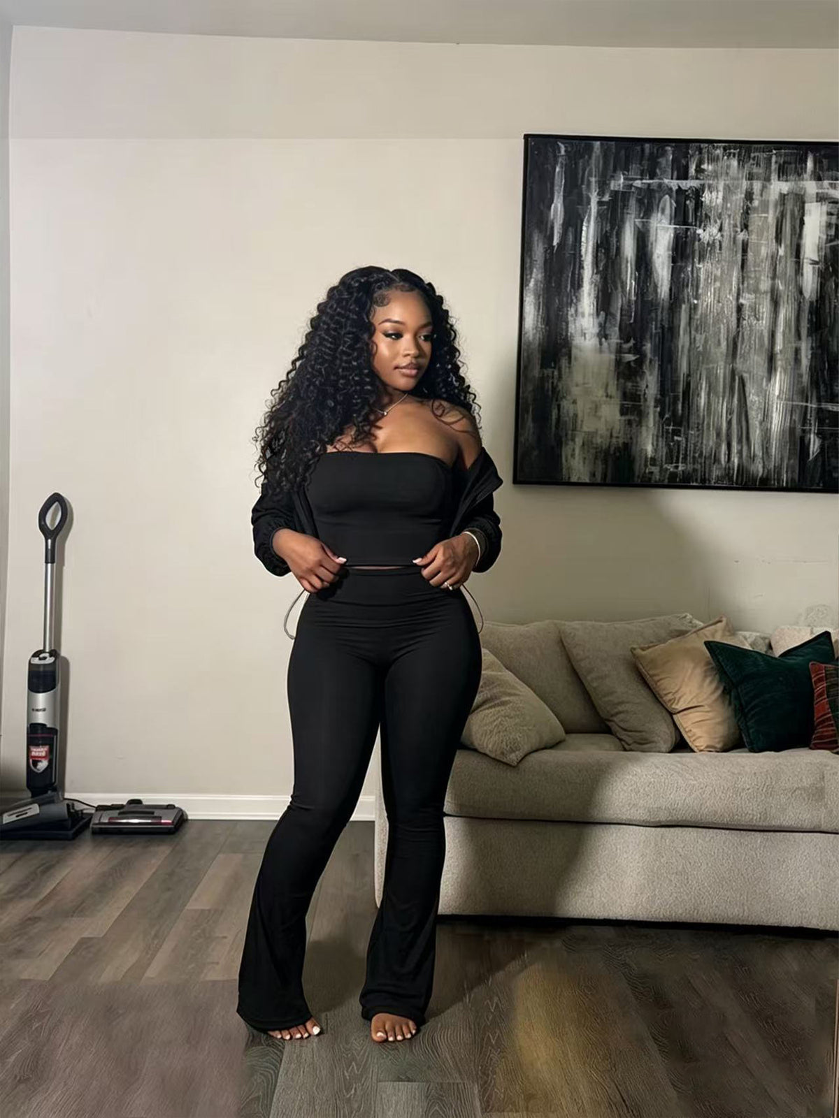 Hooded Jacket Bandeau and Pants Three Piece Set