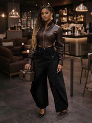 Cross Buckle High Waist Wide Leg Pants