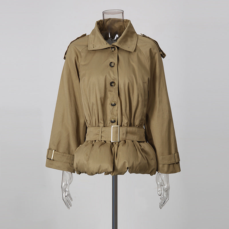Stand Collar Belted Cropped Trench Coat-boutique