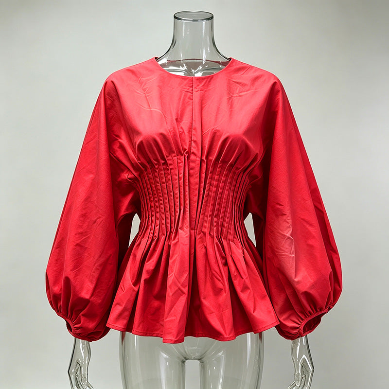 Ruched Waist Balloon Sleeve Blouse-boutique