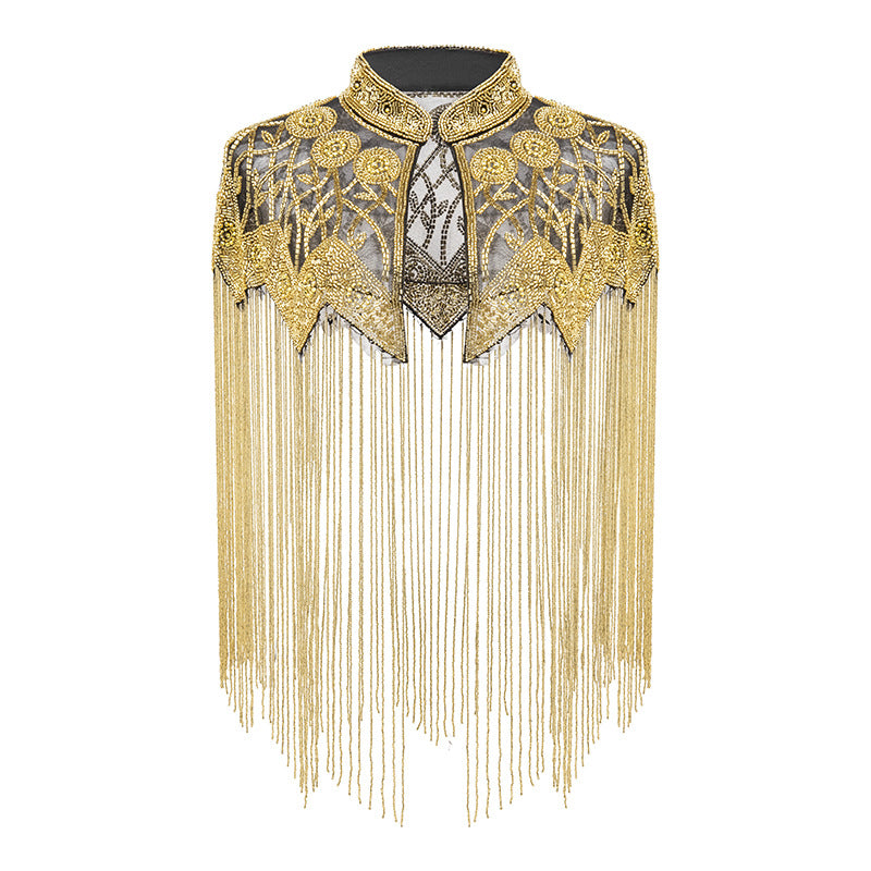 Sequin Beaded Fringe Evening Cape-boutique