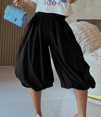 Pleated Cropped Balloon Wide Leg Pants
