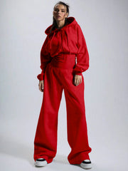 Hooded Zip Front Wide Leg Jumpsuit