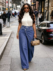 Asymmetric Button Wide Leg Jeans
