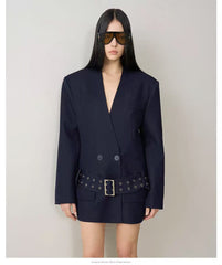 Belted Lapel Long Sleeve Blazer-boutique