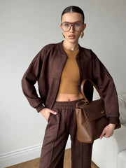 Zip Bomber Jacket and Straight Leg Pants Set