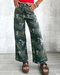 Camouflage Cargo Flare Pants