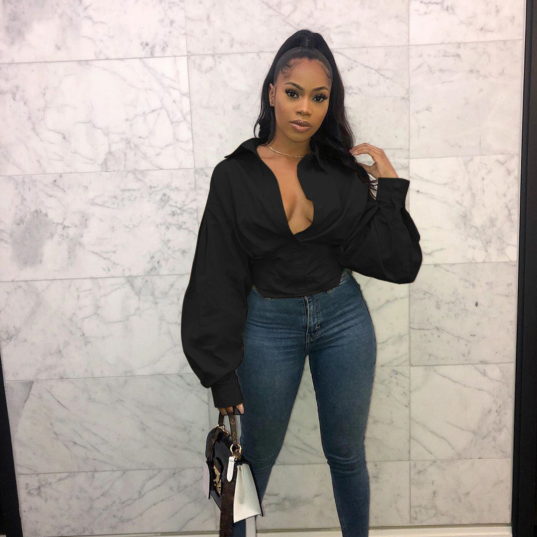 Balloon Sleeve Fitted Blouse