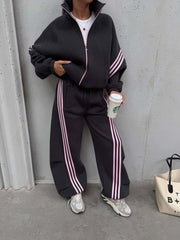 Triple Stripe Stand Collar Jacket and Pants Set
