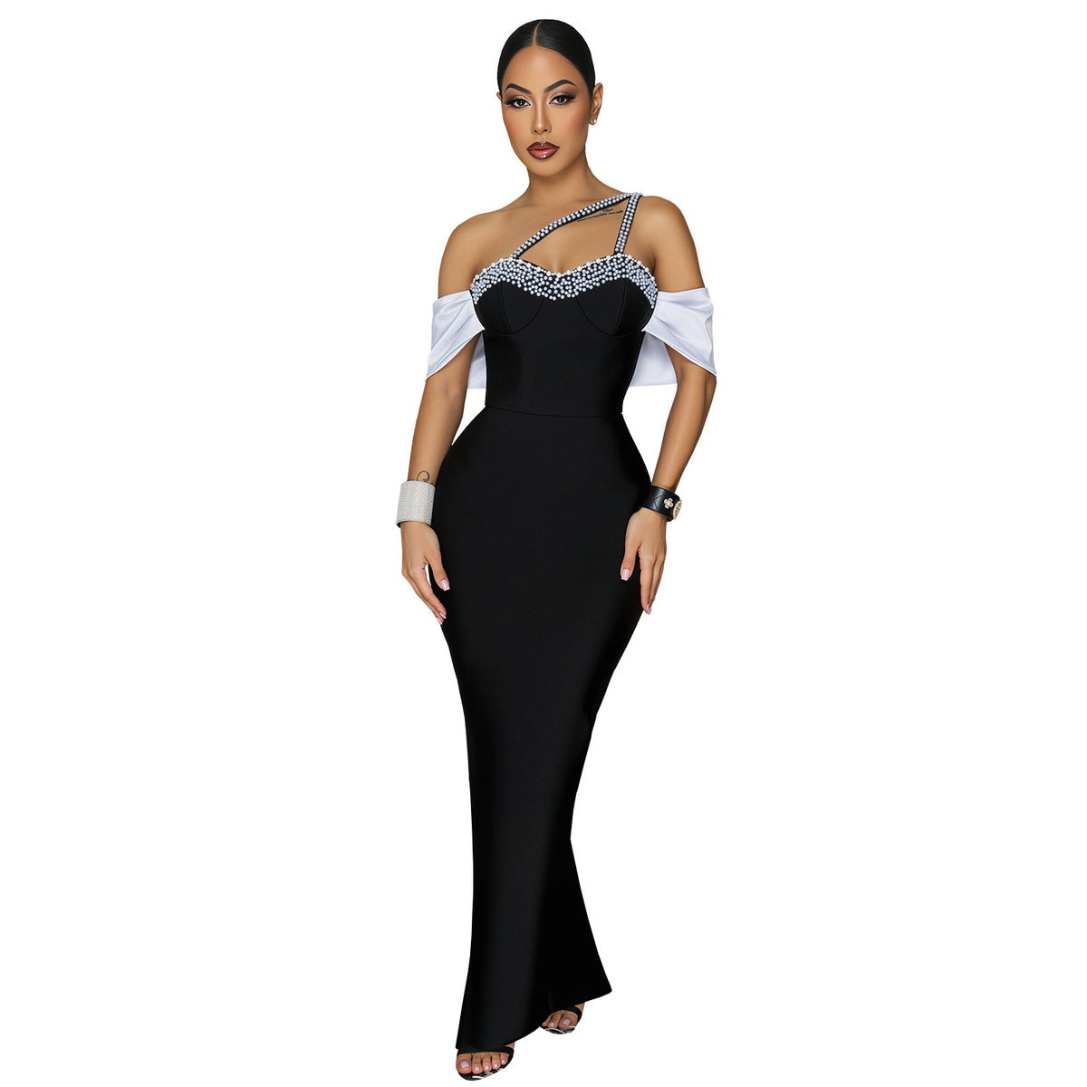Beaded Off Shoulder Mermaid Evening Dress