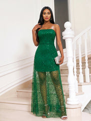 Green Sequin Mesh Strapless Dress-boutique