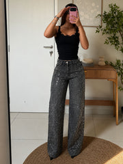 Rhinestone Wide Leg Jeans