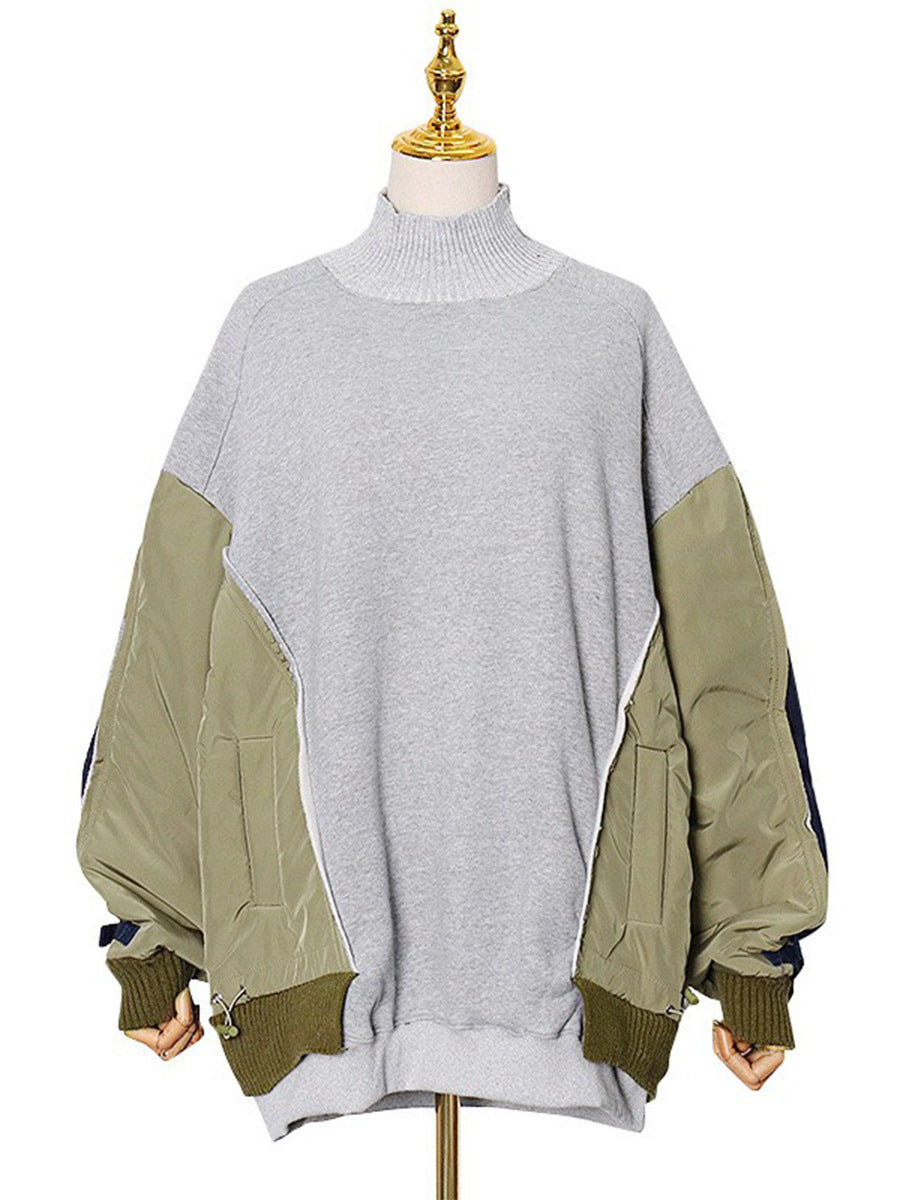 Mock Neck Fleece Panel Oversized Sweatshirt-boutique