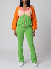 Color Block Zip Jacket and Jogger Pants Set
