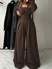 V Neck Top Camisole and Wide Leg Pants Set