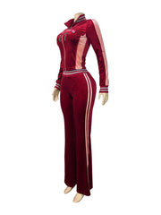Embroidered Velvet Jacket and Flare Pants Set